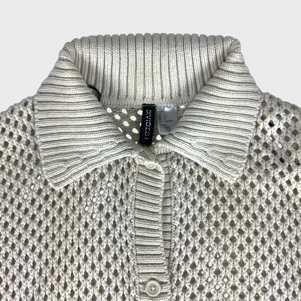 H&M Beige Open-Knit Button-Down Cardigan with Ribbed Collar - Picture 5 of 10